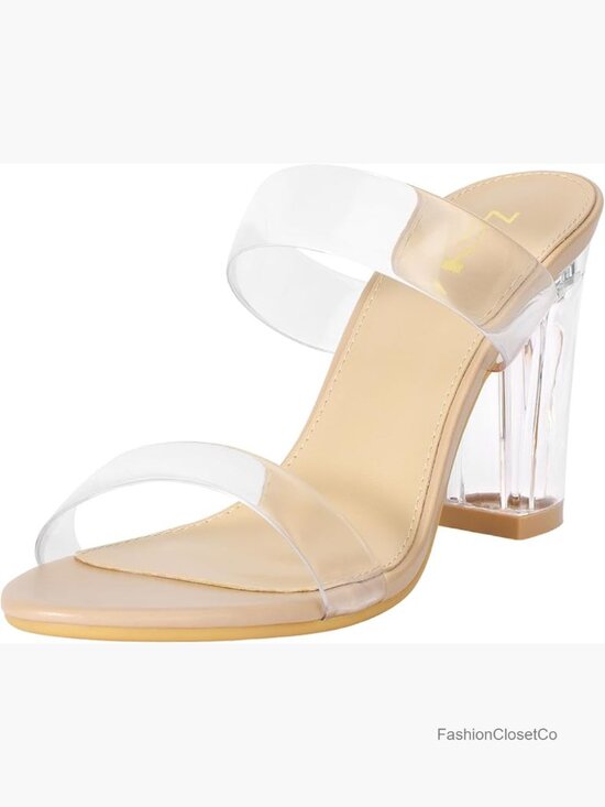 Amazon.com | FSJ Women Open Toe Heeled Sandals Two Strap  Chunky Block Open Toe Mid Heeled Sandals Two Strap Slip On Heels